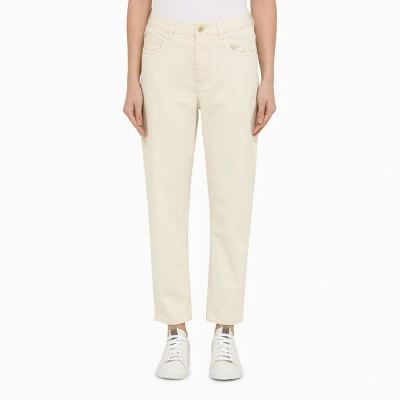 Brunello Cucinelli Regular Ecru Cotton Trousers Women In Cream