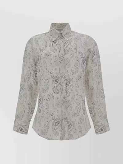 Brunello Cucinelli Regular Fit Paisley Linen Shirt In Gray