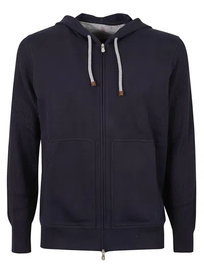 Brunello Cucinelli Regular Fit Plain Zipped Hoodie In Cobalt