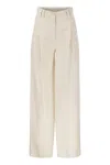 Brunello Cucinelli Women's White Cotton-linen High-waisted Trousers In Chalk