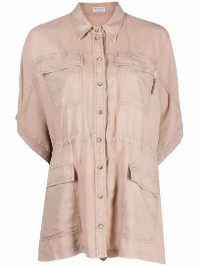Brunello Cucinelli Relaxed Drawstring Blouse In Neutral