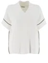 Brunello Cucinelli Women Cotton Rib Knit T-shirt With Precious Trims In White