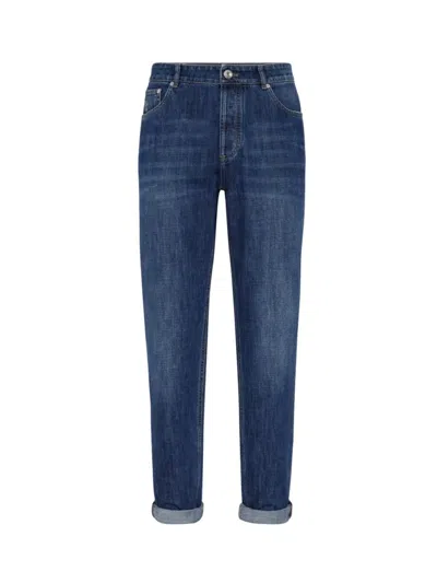 Brunello Cucinelli Relaxed Fit Denim Pants With Tapered Leg In Blue