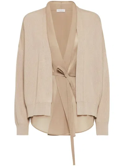 Brunello Cucinelli Relaxed Fit Knit Cardigan With Tie Closure In Neutral