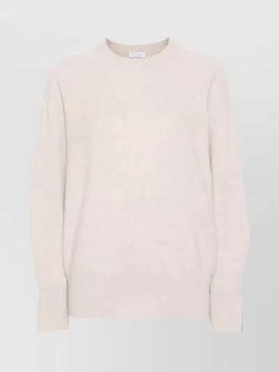 Brunello Cucinelli Relaxed Fit Knitwear Side Slits In Neutral