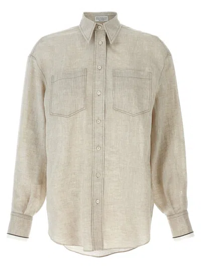 Brunello Cucinelli Relaxed-fit Linen Shirt With Contrast Stitching