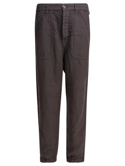 Brunello Cucinelli Relaxed Fit Pants In Linen Gabardine In Brown