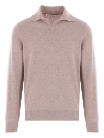 Brunello Cucinelli Relaxed Fit Pullover With Classic Collar In Pink