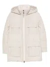 Brunello Cucinelli Nylon And Cotton Hooded Down Jacket In Neutral