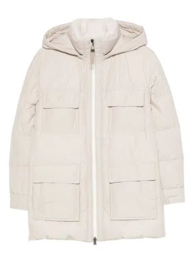 Brunello Cucinelli Hooded Flap-pocket Puffer Coat In Neutral