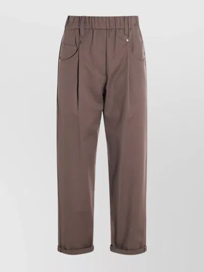 Brunello Cucinelli Relaxed Fit Trousers Elastic Waistband In Brown