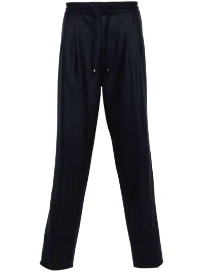 Brunello Cucinelli Elastic Waistband Pleated Straight Leg Pants In Blue