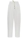 Brunello Cucinelli Relaxed-fit Trousers With High Waist And Drawstring Closure In White