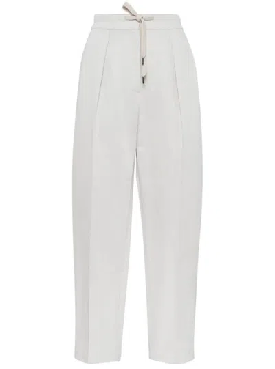 Brunello Cucinelli Relaxed-fit Trousers With High Waist And Drawstring Closure In White