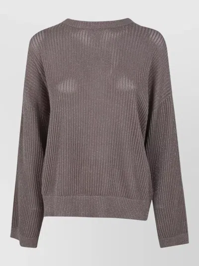Brunello Cucinelli Relaxed Knit Sweater Round Neck Long Sleeves In Gray