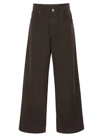 Brunello Cucinelli Relaxed Trousers In Dyed Denim With Jewellery In Black