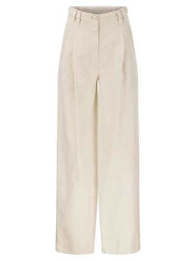 Brunello Cucinelli Relaxed Trousers In Garment Dyed Cotton Linen Cover Up In White