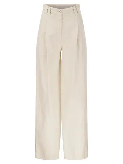 Brunello Cucinelli Relaxed Trousers In Garment Dyed Cotton Linen Cover Up In White