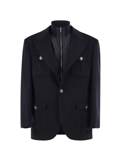 Brunello Cucinelli Removable-gilet Single-breasted Wool Blazer In Blue