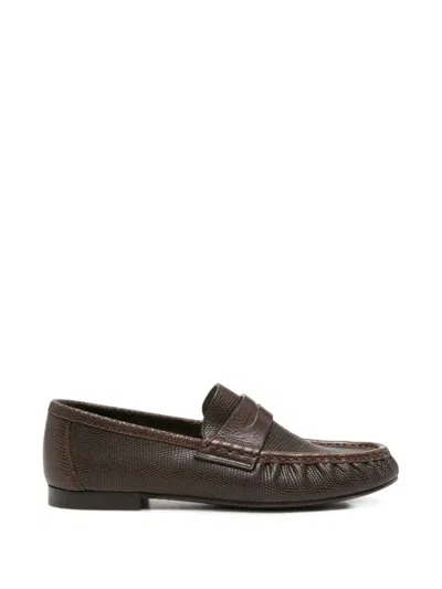 Brunello Cucinelli Reptile-effect Leather Loafers In Brown