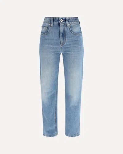 Brunello Cucinelli Retro Denim Pants With Monili In Blue