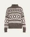 Brunello Cucinelli Retro Jacquard Cashmere Wool Turtleneck Sweater In Cki14 Taupe