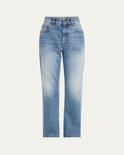 Brunello Cucinelli Retro Vintage High Waisted Authentic Denim Jeans In Blue Vintage Denim