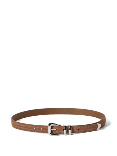 Brunello Cucinelli Reversed Calfskin Belt With Chevron Design In Brown