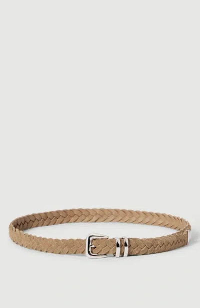 Brunello Cucinelli Reversed Calfskin Braided Belt With Tip In Brown