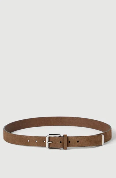 Brunello Cucinelli Reversed Leather Belt With Square Buckle And Tip In Brown