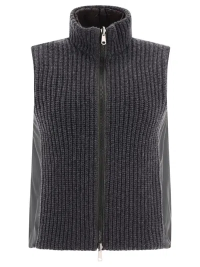 Brunello Cucinelli Reversible Cashmere Knit Vest With Monili In Grey