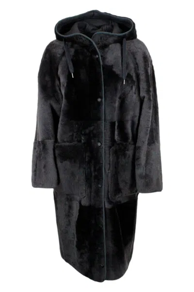 BRUNELLO CUCINELLI REVERSIBLE COAT IN SOFT SHEARLING WITH HOOD