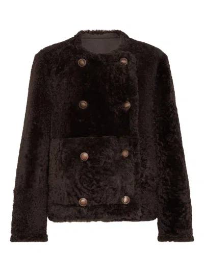 BRUNELLO CUCINELLI REVERSIBLE CROP PEA COAT IN 'FUZZY' SHEARLING BRUNELLO CUCINELLI