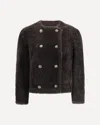 Brunello Cucinelli Women Reversible Cropped Caban In Fuzzy Shearling In Brown