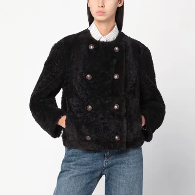 Brunello Cucinelli Reversible Cropped Shearling Fuzzy Jacket In Brown