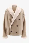 Brunello Cucinelli Reversible Fuzzy Shearling Outerwear With Jewellery In Beige