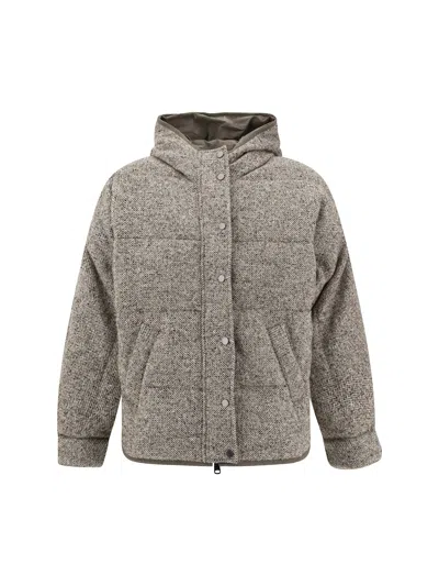 Brunello Cucinelli Reversible Down Jacket In Brown