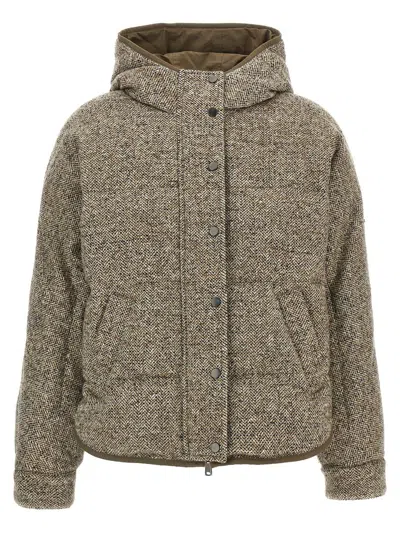 Brunello Cucinelli Reversible Down Jacket Puffer Jackets Multicolor In Brown