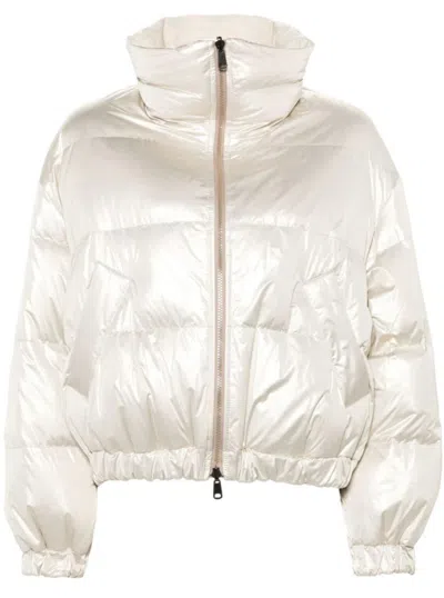 Brunello Cucinelli Reversible Down Jacket With High Collar In White