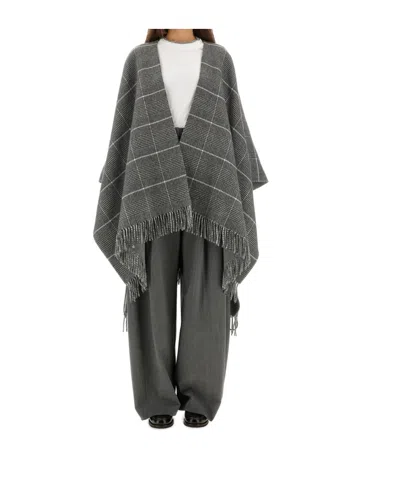 Brunello Cucinelli Reversible Fringed Poncho In Black