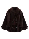 Brunello Cucinelli Burgundy Nappa Leather And Fur Reversible Caban