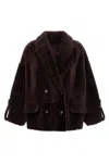 Brunello Cucinelli Burgundy Nappa Leather And Fur Reversible Caban In Burgundy