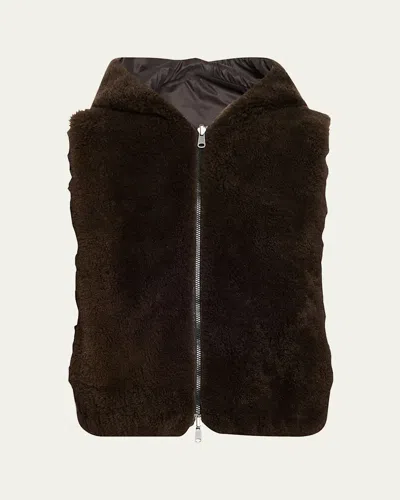 Brunello Cucinelli Reversible Hooded Goat Vest In Brown