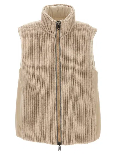 Brunello Cucinelli Reversible Knit Insert Vest In Cream