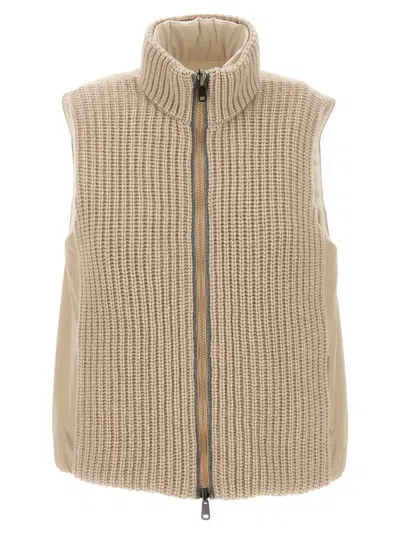 Brunello Cucinelli Reversible Knit Insert Vest In Beige