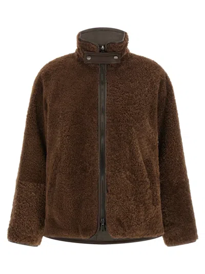 Brunello Cucinelli Reversible Lamb Shearling Jacket In Brown