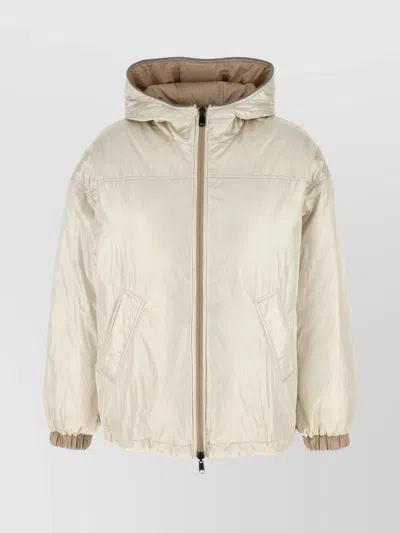 Brunello Cucinelli Laminated Reversible Down Jacket In Beige
