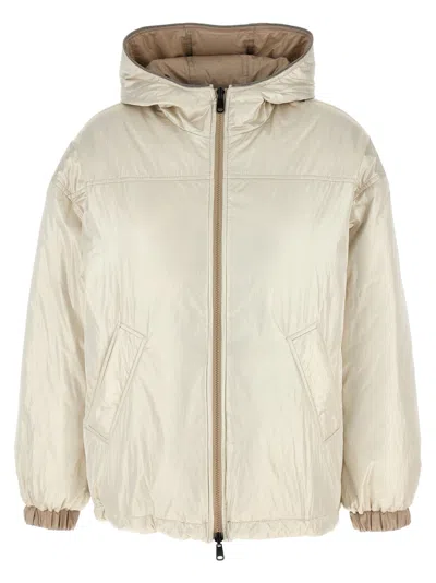 Brunello Cucinelli Reversible Laminated Down Jacket In Beige