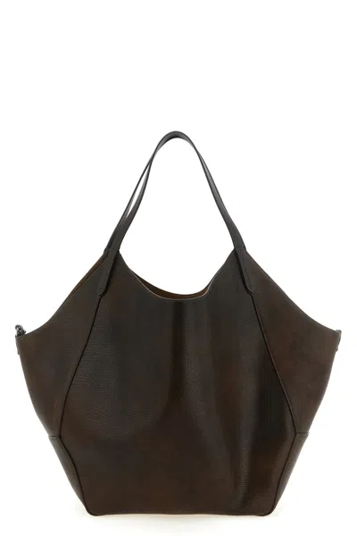 Brunello Cucinelli Reversible Lizard Effect Leather Duo Shopping Bag In Brown