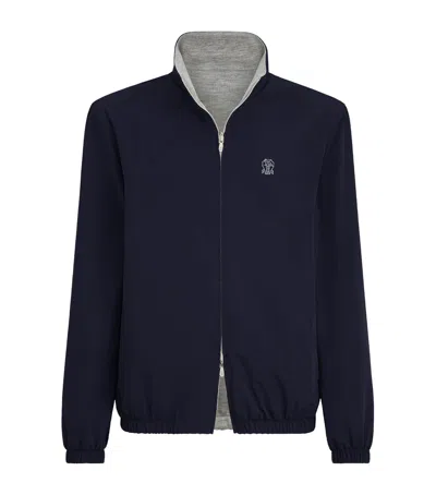 Brunello Cucinelli Reversible Logo Jacket In Blue